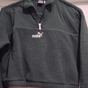 Puma Black Sherpa Half-Zip Jacket Green Medium Crop Top